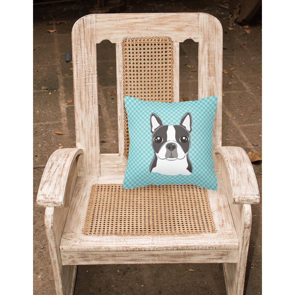 Aqua Checkerboard Dog Face 14" Decorative Pillow