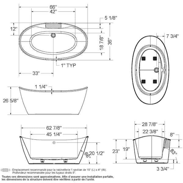 K♡ Delsia 6032 AcrylX Freestanding Center Drain Bathtub in White with
