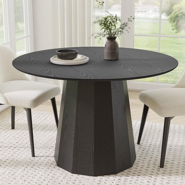 Lirago Round Black Wood 46 in. Column Base Dining Table Seats 4