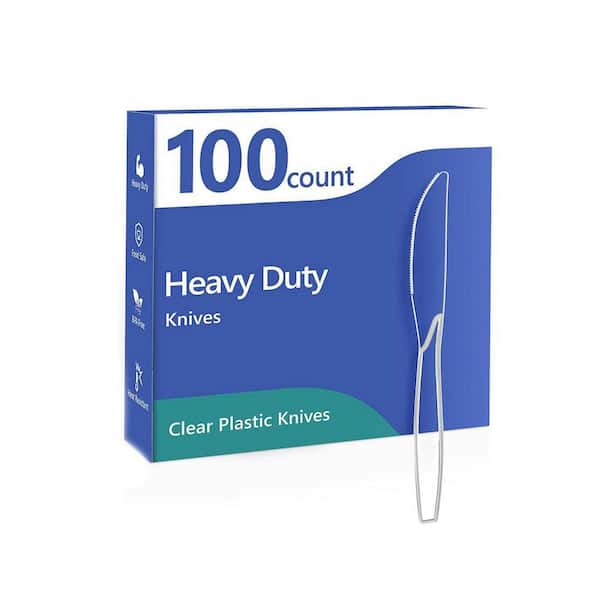 Clear Transparent Disposable Plastic Heavy Duty Knives BPA-Free Tableware 100 Pieces Per Case for Events Parties