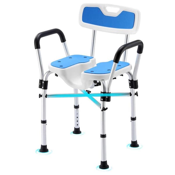 18 in. W Freestanding U-Shaped Heavy Duty Shower Chair with Arms and Back Height Adjustable in Blue