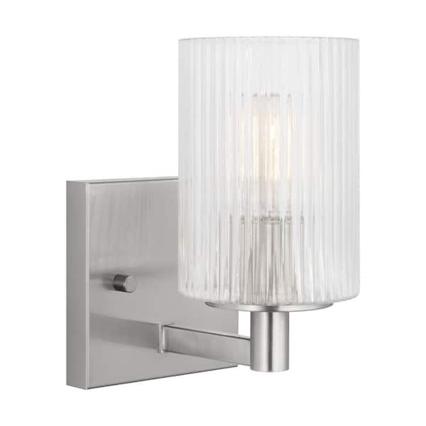 Generation Lighting Lando 4.75 in. W x 7.75 in. H 1-Light Brushed Steel Dimmable Wall Sconce with Clear Fluted Glass Shade