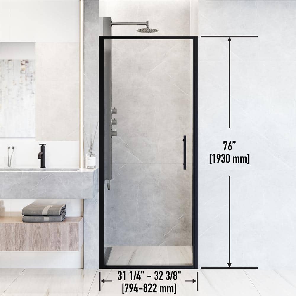 Astoria 76" High Matte Black Framed Pivot Shower Door