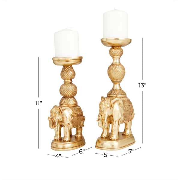 Gold Polystone Elephant Candle Holder (Set of 2)