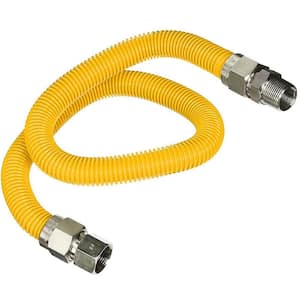 18 in. Flexible Gas Connector Yellow Coated Stainless Steel for Gas Range, Furnace, 1/2 in. Fittings