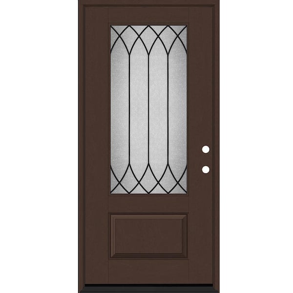 Steves & Sons Regency 36 in. x 80 in. 3/4 Lite Spire Decorative Glass LHIS Chestnut Stained Fiberglass Prehung Front Door