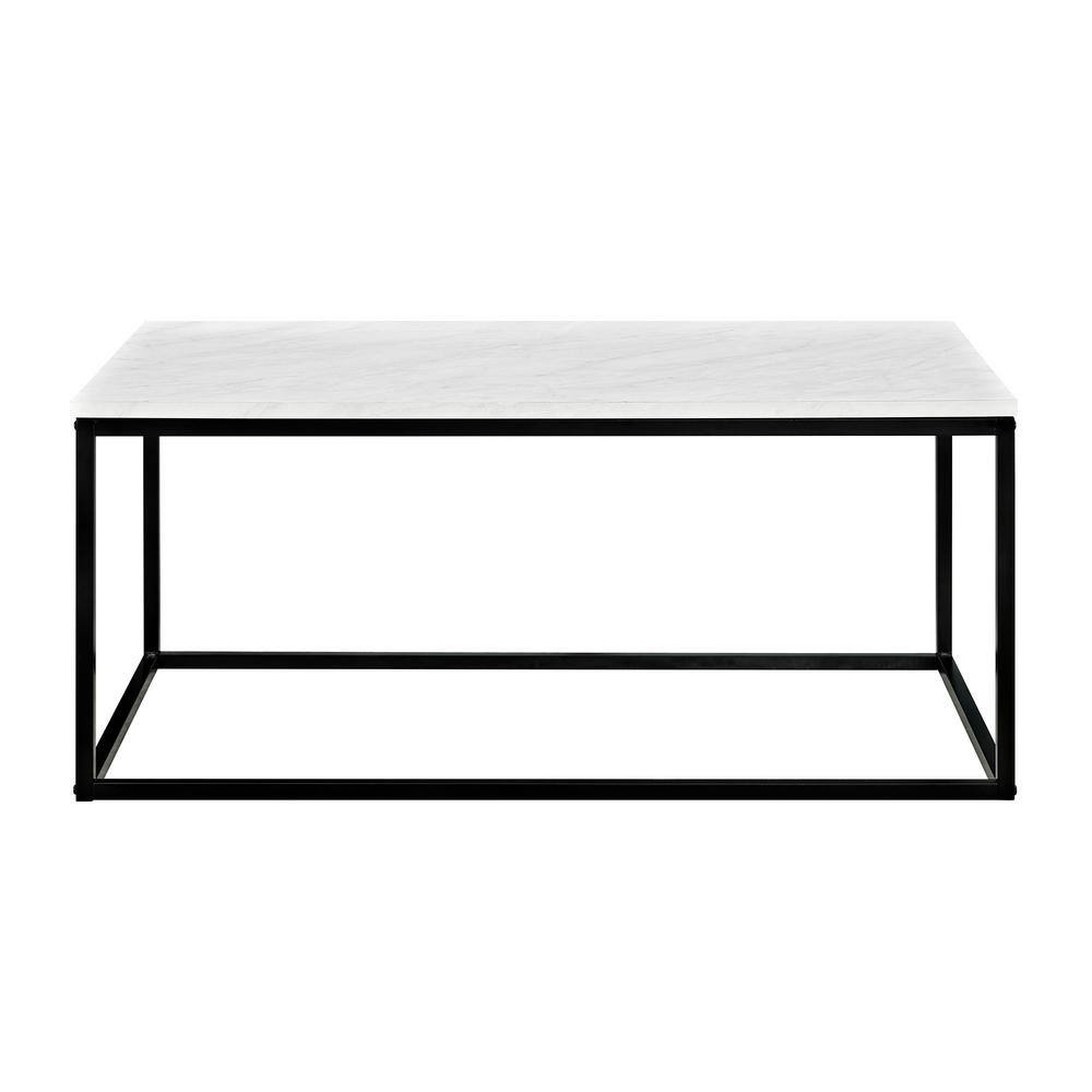 Sleek Black Rectangular Coffee Table with Faux Marble Top