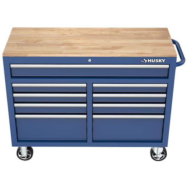 Husky Tool Storage 46 in. W x 18 in. D 9-Drawer Gloss Blue Mobile