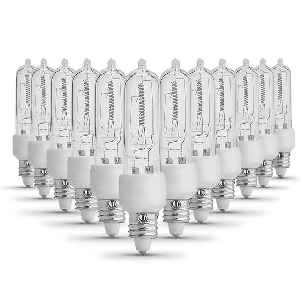 Feit Electric 150-Watt T4 Mini Candelabra E11 Base Dimmable Halogen Light Bulb, Bright White 2800K (12-Pack)