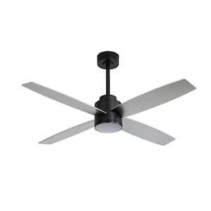 52 in. 4 Blade Matte Black/Silver Led Ceiling Fan With Remote Control
