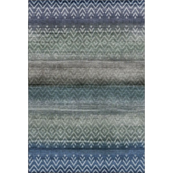 Mayfield Premium Machine Washable Abstract AMF2042 Blue 3 ft. x 5 ft. Area Rug