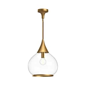 Hazel 60-Watt 1-Light Aged Brass/Clear Glass Pendant Light