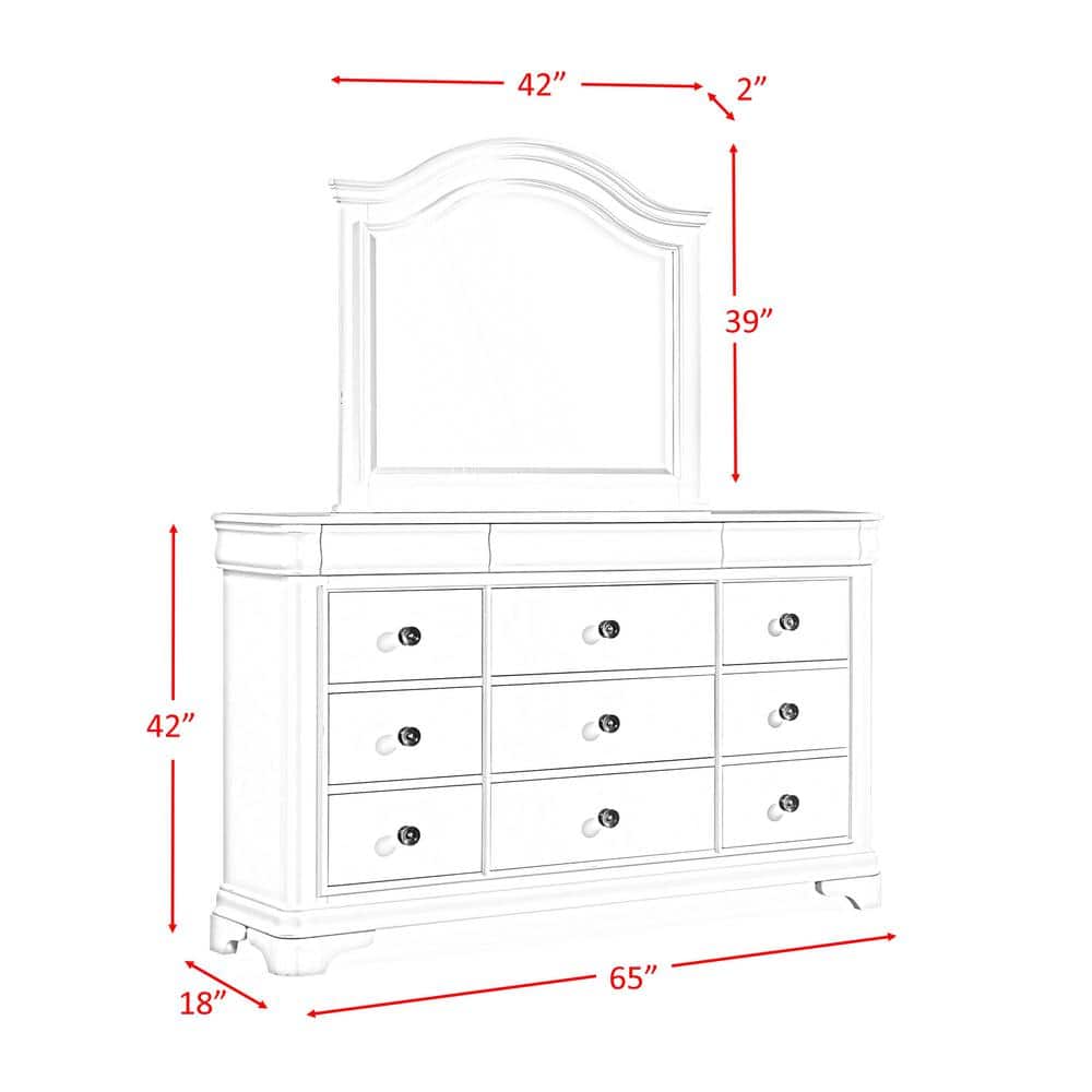 Elegant Conley 65'' Cherry Finish Dresser with Arched Mirror and Felt-Lined Drawers