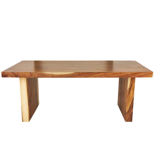 Litton Lane 79.00 in Brown Wood Double Pedestal Simplistic Dining Table with Block Style Base Seats 6