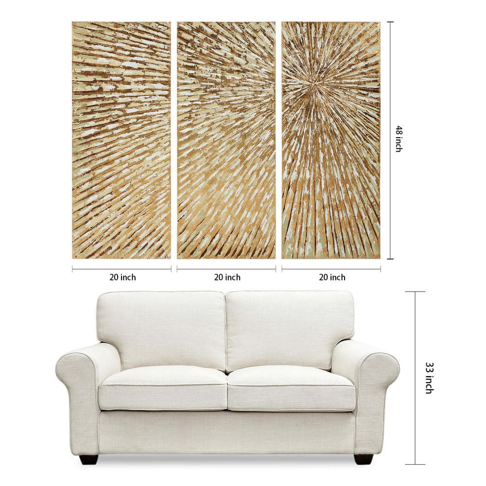 Sunshine Abstract Gold and Cream Hand Painted Canvas Triptych