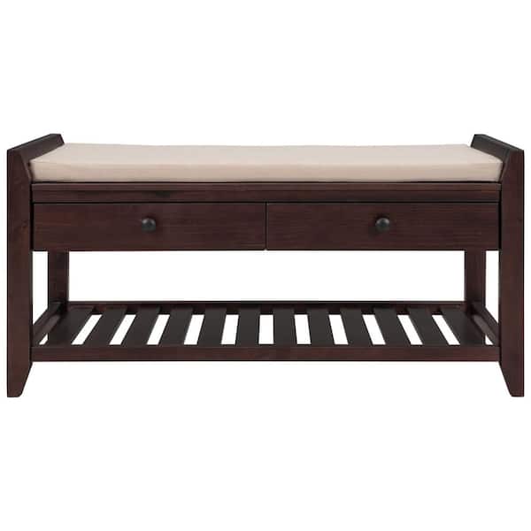 Asucoora Liberty Espresso Brown Entryway Storage Bench with 2-Drawer (39 in. W x 14 in. D x 20 in. H)