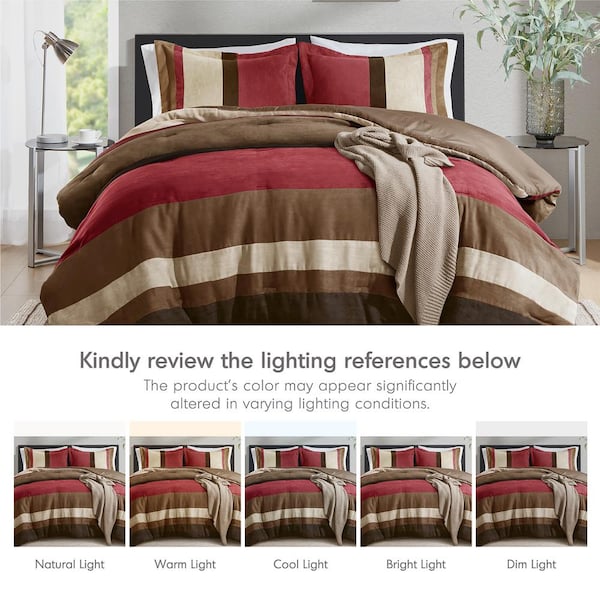 Boulder Stripe 3-Piece Brick Microfiber King/Cal King Comforter Set