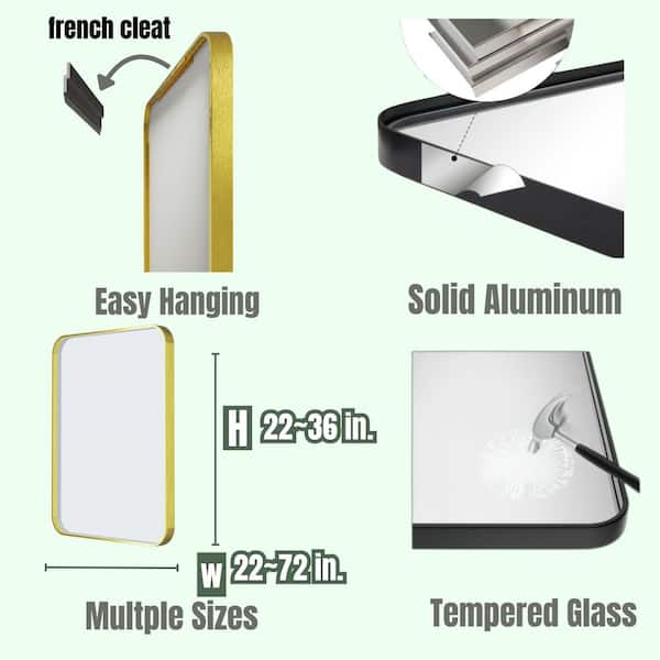 32 in. W x 40 in. H Modern Gold Aluminum Framed Rounded Wall Mount Mirror