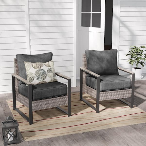 Sonkuki 2 Pieces Patio Conversation Set Patio Sofa Set All-Weather Gray Wicker with Black Cushion