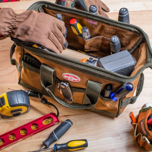 BUCKET BOSS 12 in. Gatemouth Tool Bag with zippered top and 16