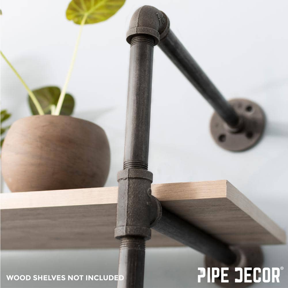 Industrial Black Steel and Wood 3-Tier Wall Mounted Shelf