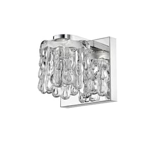 Tempest 5-Watt 1-Light Chrome Integrated LED Wall Sconce Light with Crystal Glass Shade