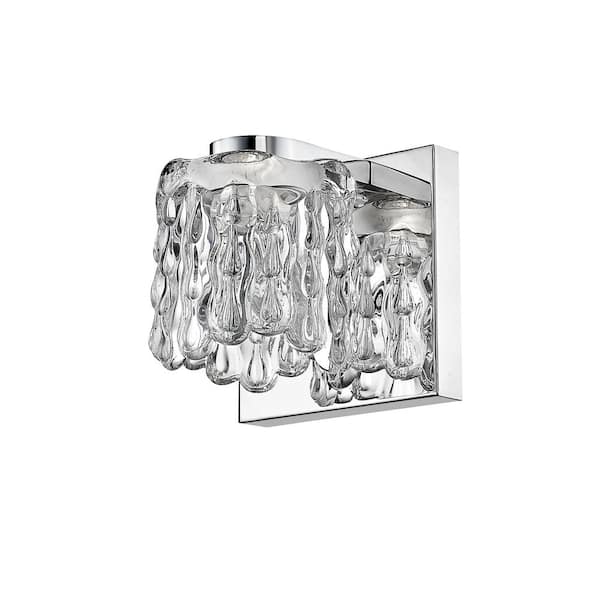 Tempest 5-Watt 1-Light Chrome Integrated LED Wall Sconce Light with Crystal Glass Shade