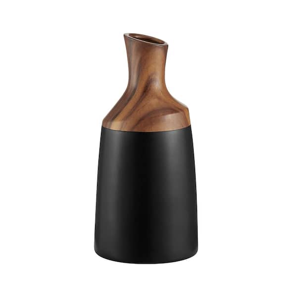 Milo Kande Carafe Cylinder 12 in. H Ceramic Modern 2 Tone Multi-Color Tabletop Vase Black and Walnut Large