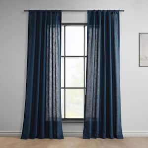 Deep Blue Classic Faux Linen Rod Pocket Light Filtering Curtain - 50 in. W x 108 in. L (1 Panel)
