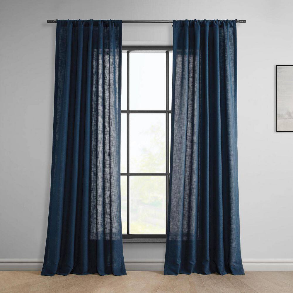 Exclusive Fabrics Classic Faux Linen Curtain (1 Panel) 50 x 96 - Deep Blue