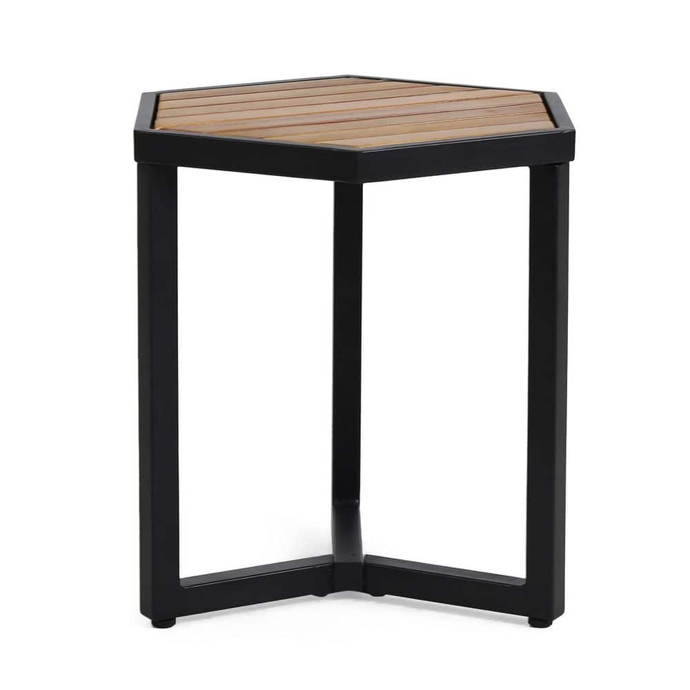 1-Piece Modern Industrial Hexagon Outdoor Side Table with Brown