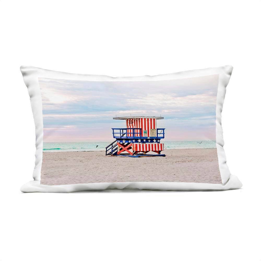 Patriotic Lifeguard Hut Red Rectangular Outdoor Throw Pillow price history on PriceWatchPro