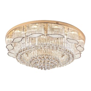 23 in. Gold Luxury Crystal Flush Mount Ceiling-Light with Clear Crystal Shade and Remote for Living Room Bedroom