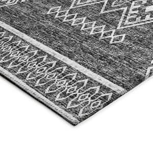 Yuma Black 1 ft. 8 in. x 2 ft. 6 in. Geometric Indoor/Outdoor Washable Area Rug