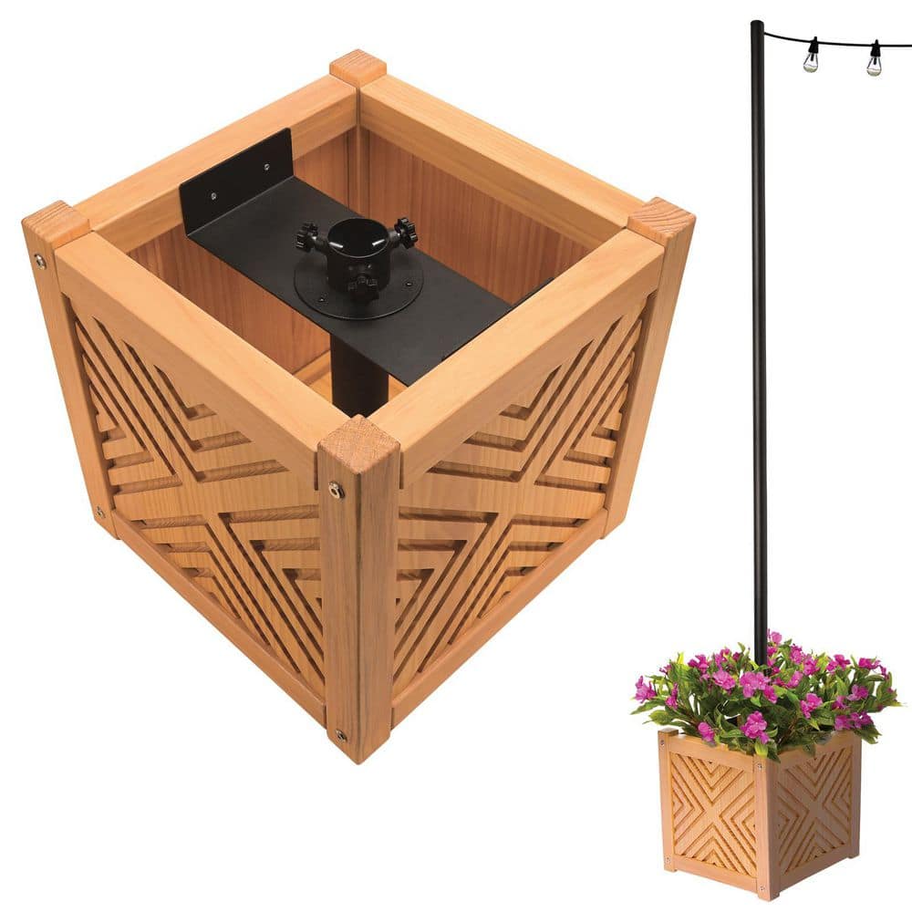 "Jardin 14"" x 14"" Natural Wooden Chevron Panel Pole Planter with String Light Pole Sleeve" price history on PriceWatchPro