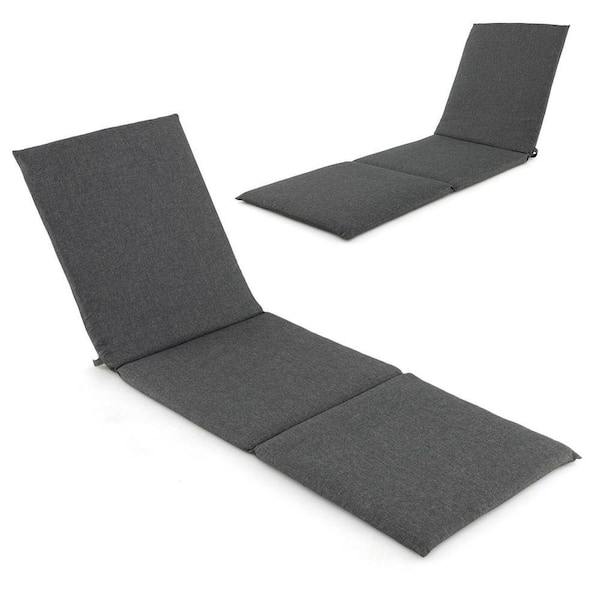 Dark Gray Solid Foam Tri-Fold Chaise Lounge Chair Pad Seat Cushion (Set of 1)