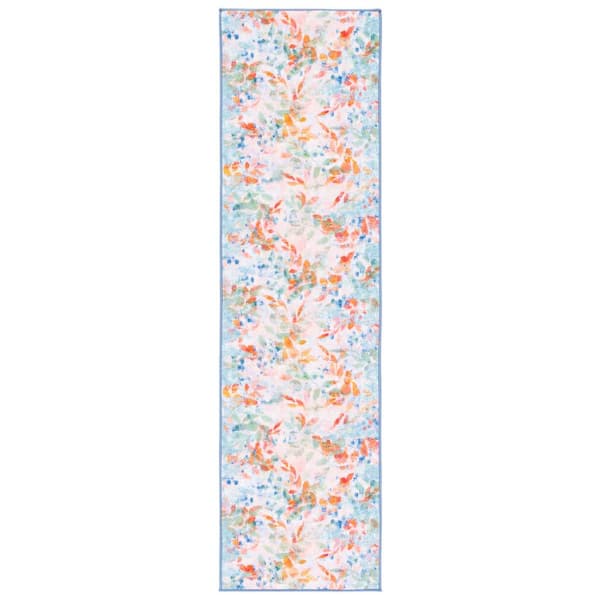 SAFAVIEH Paint Brush Blush Pink/Green 2 ft. x 8 ft. Machine Washable Gradient Floral Runner Rug