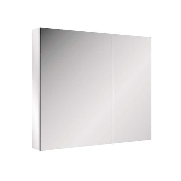 36 in. W x 30 in. H Silver Aluminum Rectangular Dual Swing Medicine Cabinet with Mirror and Soft-Close Door