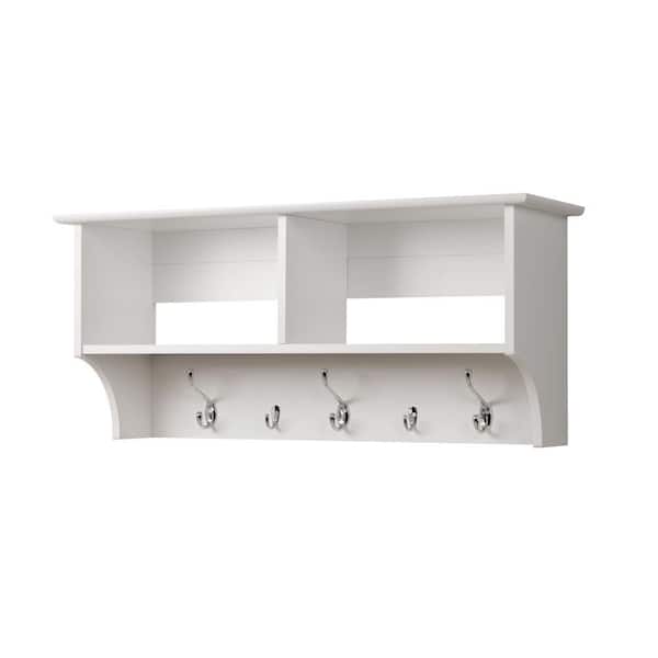 White 36 in. Contemporary Wall Mounted Coat Rack with 2-Shelves, Coat Hooks Wall Mount, Entryway Storage Solution