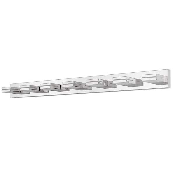 55.1 in. 7-Light Chrome LED Vanity Light with Frosted Acrylic Shade and 360° Rotatable Joint for Bathroom