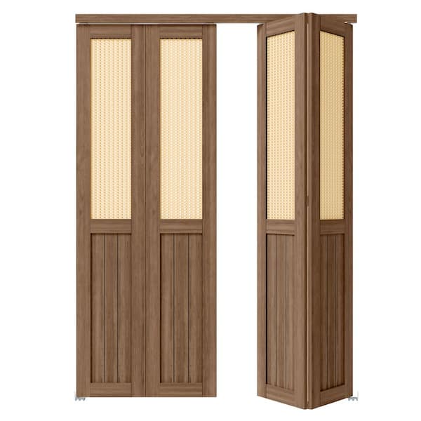 60 in. x 80 in. Half Webbing Half Panel, MDF,Cherry, Solid Core, Composite, PVC Covering Bi-Fold Door with Hardware Kits