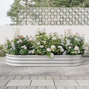 5.91 x 2.95 x 0.95 ft Silver Galvanized Steel Oval Outdoor Raised Beds Garden Planter Box for Garden Vegetable Flower