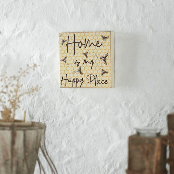 Buzzy Bees 6 in. x 6 in. Home Is My Happy Place MDF Block Wall Art