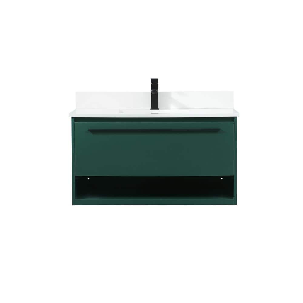 36 in. W Single Bath Vanity in Green with Engineered Stone Vanity Top in Iv
