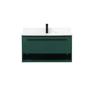 36 in. W Single Bath Vanity in Green with Engineered Stone Vanity Top in Ivory with White Basin with Backsplash