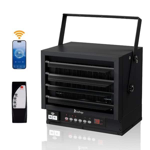 6000-Watt 240-Volt Electric Forced Air Garage Fan Heater with Remote and WiFi Function in Black