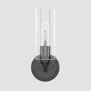 Fremont Farmhouse 1-Light Matte Black Dimmable Wall Sconce with Clear Striped Glass Shade