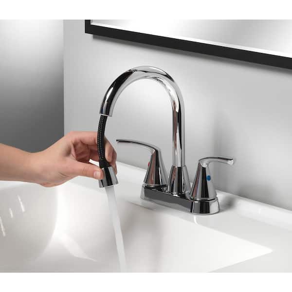 Unbranded 4-in Centerset 2-Handle bathroom faucet with plastic push pop up in Chrome