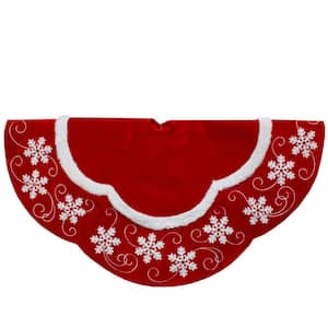 48 in. Velvet Red and White Snowflake Scallop Christmas Tree Skirt