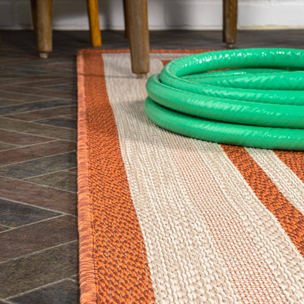 Ivory Stripe Easy-Care 4' x 6' Synthetic Indoor/Outdoor Rug